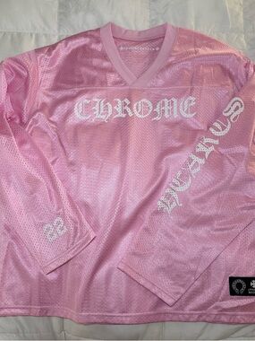 Chrome Hearts Pink Mesh Jersey with White Gothic Script